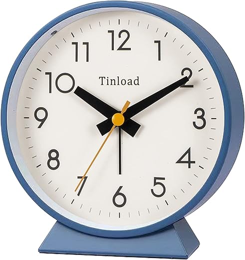 4.5 Battery Operated Analog Alarm Clock, Small Silent Bedside Desk Clock with Night Light, Blue