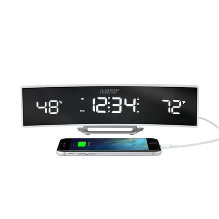 602-247 La Crosse Technology Curve LED Dual Alarm Clock with Mirrored Lens & USB