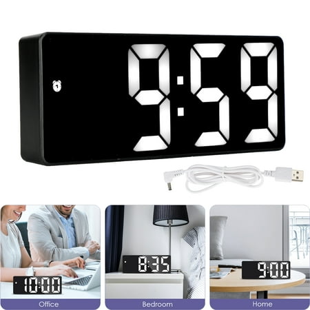 6.3 Large Numbers Digital Alarm Clock USB/Battery Operated with 2-Level Adjustable Brightness LED Mirror Alarm Clock for Bedside Table Desktop