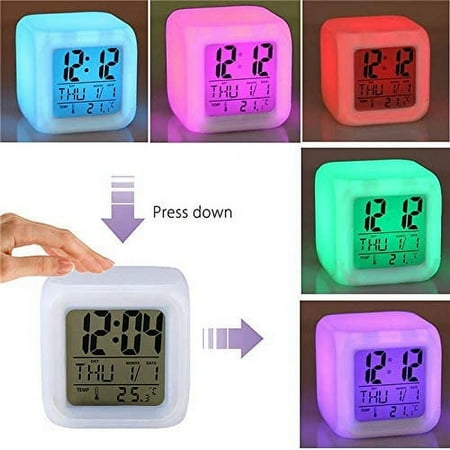 7 Color Change Led Digital Alarm Clock With Date Alarm Thermometer Desktop Table Cu[3091]