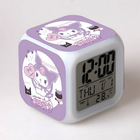 8cm Hot Sanrio Alarm Clock Night Light Colorful Changing Alarm Clock With LED Flash Light Model Toy For Kid Student Gift