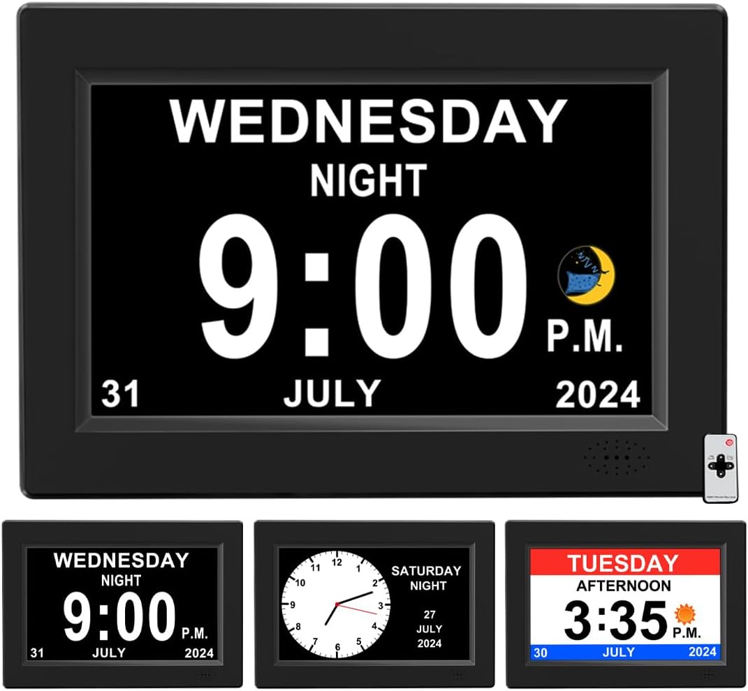 8inch Extra Large Impaired Vision Digital Alarm Clock with Day and Time for Elderly Calendar Clock Auto Dimmable Clock