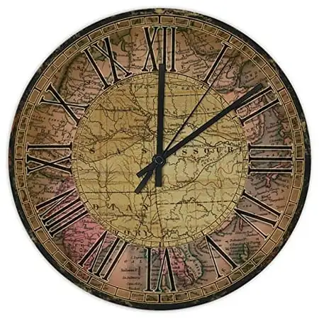 8x8inch Old World Map Travel Kitchen Wall Clocks Battery Operated Retro Classic World Map Flag Clock for Kitchen Country Apartment,Non-Ticking Slient Wall Clock Made in USA