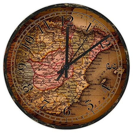 8x8inch Old World Map Travel Round Rustic Wall Clock Decorative Quartz Battery Operated Silent Retro Classic World Map Flag Clock Home Decoration for Kitchen Nursery Kids Bedroom Made in USA