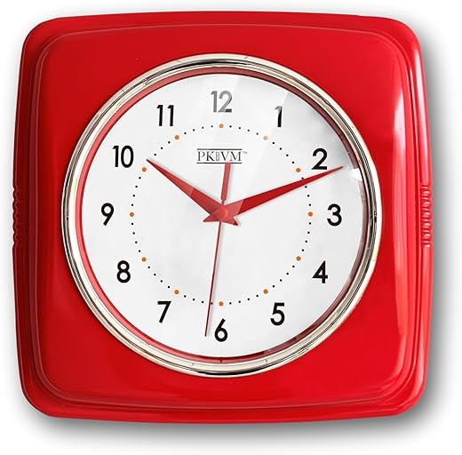 9 inch Retro Red Color Indoor Wall Clock, Battery Operated Square Clock. Decorative Clock for Home, Office, Kitchen, Bedroom, Bathroom Living Room, School.