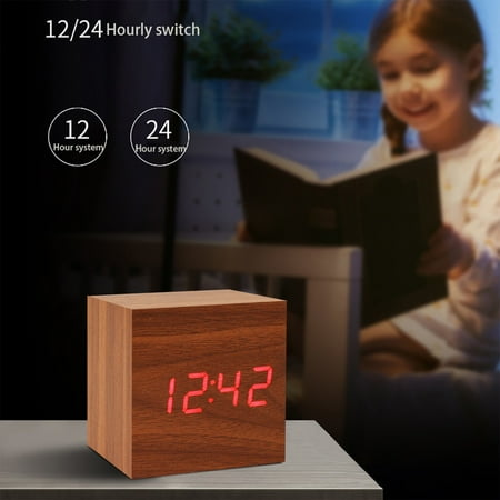 AaSFJEG Boho Table Decor Wood Clock Electronic Clock Square Digital Clock Small Alarm Clock Bedside Clock