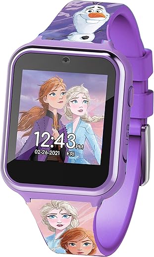 Accutime Kids Disney Frozen Anna Elsa Purple Educational Touchscreen Smart Watch Toy for Girls, Boys, Toddlers - Selfie Cam, Learning Games, Alarm, Calculator, Pedometer & More (Model: FZN4672AZ)