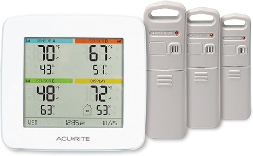 AcuRite 01094M Temperature & Humidity Station with 3 Indoor/Outdoor Sensors, White