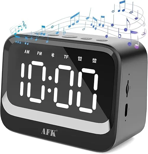 AFK Alarm Clock with Bluetooth Speaker for Bedroom,Loud Digital Clock for Heavy Sleepers Adults, Desk Clocks with Dual Alarms,Large Number,Dimmable,Snooze for Teens Boys Girls,Black