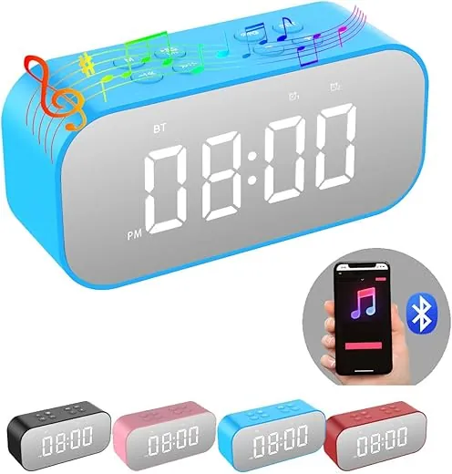 AFK Digital Alarm Clock with Bluetooth Speaker,Desk Clock for Bedrooms,Small Table Clock with Dual Alarms,Snooze,Dimmable LED Display.