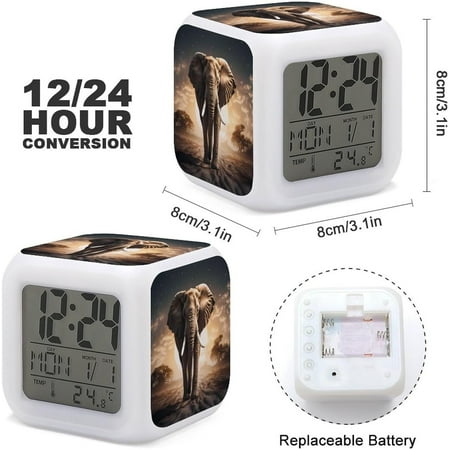 African Elephant Alarm Clocks Color Changing Led Clock Digital Alarm With Time Date[3710]