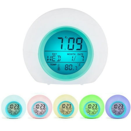 Alarm Clock for Kids, Circular Colored Changing Snooze Desktop Table Alarm Clocks, LED Digital, Round, Alarm Setting, Snooze, for Kids, Home, Office