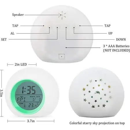 Alarm Clock For Kids,Moon Stars Projector Alarm Clock,7 Color Changing Night Light,[875]