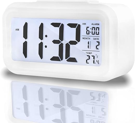 Alarm Clocks for Bedrooms,Digital Alarm Clock with LCD Screen,Snooze,12/24H,Battery Operated for Heavy Sleepers Adults Desk Travel Office-Pink (White)