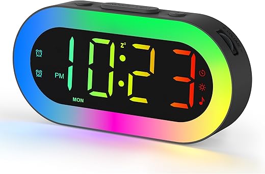 Alarm Clocks for Bedrooms, Kids Alarm Clock with 7 Colors Night Light & Large Display, USB Port, Timer, Dimmer, Sound Machine, Loud Alarm Clock for Heavy Sleepers Adults, Gift Idea for Teen Boys Girls