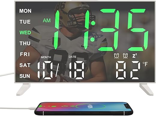 Alarm Clocks for Bedrooms, Small Digital Clock, LED Mirror Alarm Clock with USB Ports, Desk Clock for Kids, Dual Alarms, Snooze, 4 Levels Brightness, 12/24H (White)