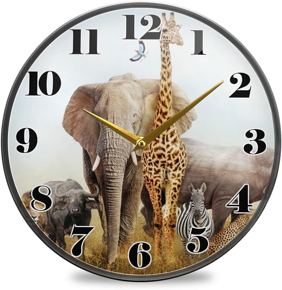 ALAZA Animal Elephant Lion African Safari Wall Clock Battery Operated Silent Non Ticking Clocks for Living Room Decor 12 Inch / 9.5 Inch