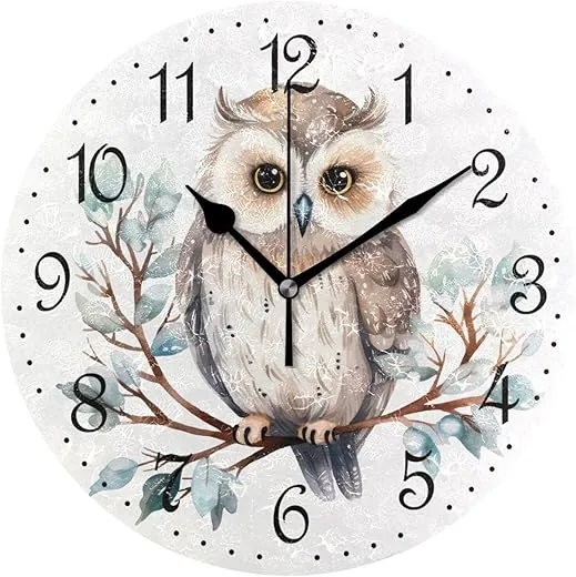 ALAZA Wall Clock Winter Owl on Branch Silent Non-Ticking Decorative Wall Clocks Battery Operated 10 Inch for Home Living Room Kitchen Bathroom Bedroom