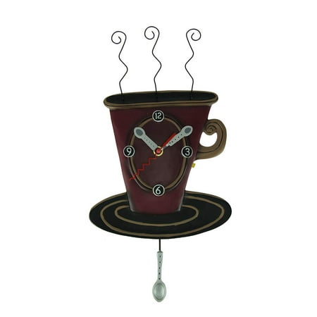 Allen Designs Cozy Cafe Whimsical Coffee Cup Pendulum Wall Clock