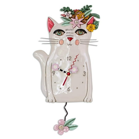 Allen Designs P1993 Swinging Pendulum Clock Pretty Kitty Cat Design 7.25 inches X 14.25 inches