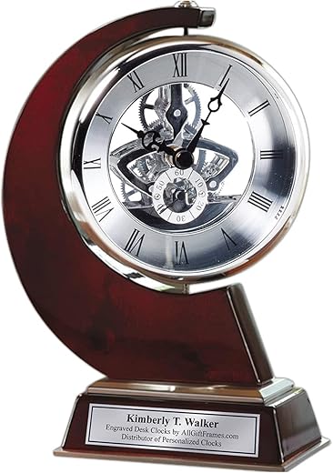 AllGiftFrames Large Gear Da Vinci Desk Clock Which Rotates 360 Degrees with Silver Engraving Plate. Unique, Wedding, Retirement and Appreciation Award