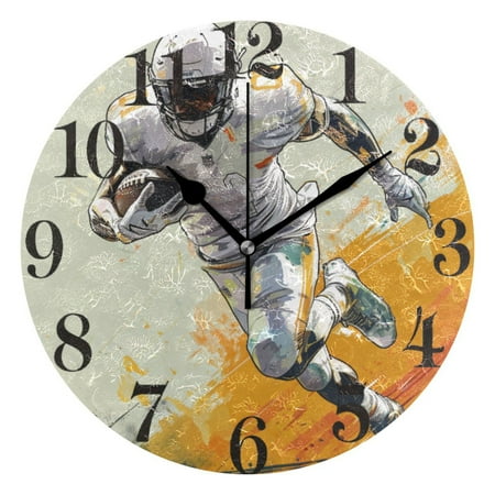 American Football Player Wall Clock 9.8 inch Battery Operated Clocks Non-Ticking Silent for Bedroom Office Kitchen Living Room