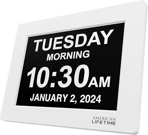 American Lifetime 【New 2024 Dementia Clock Large Digital Clock for Seniors, Digital Clock Large Display with Custom Alarms, Clock with Day & Date for Elderly, Large Number Digital Clock White