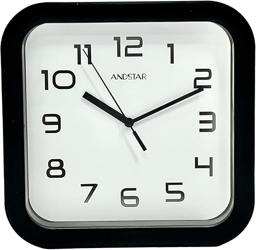 ANDSTAR Square Clock Round Modern Retro Silent Non Ticking Battery Operated Accurate Arabic Numerals Design Decorative for Home,Living Room,Bedroom,Office,Canteen,School(Black)