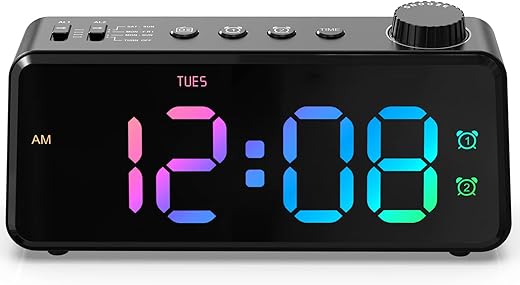 ANJANK Digital FM Radio Alarm Clock for Bedroom, 6.5'' Large Colorful Display for Kids Teens, Weekday/Weekend Dual Alarm, 0-100% Dimmable Brightness, Small Desk Clock with USB Charging Port