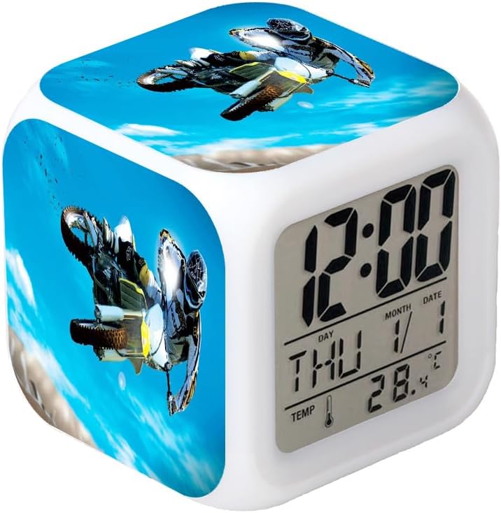 Annakin Boyan New Mountain Motorcycle Dirt Bike Blue Led Alarm Clock Creative Desk Table Clock Multipurpose Calendar Snooze Glowing Led Digital Alarm Clock for Unisex Adults Kids Toy Gift