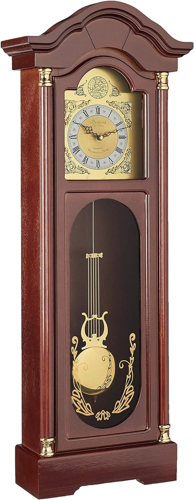 Antique Cherry Oak Chiming Wall Clock - Bedford Clock Collection, 33.25" L