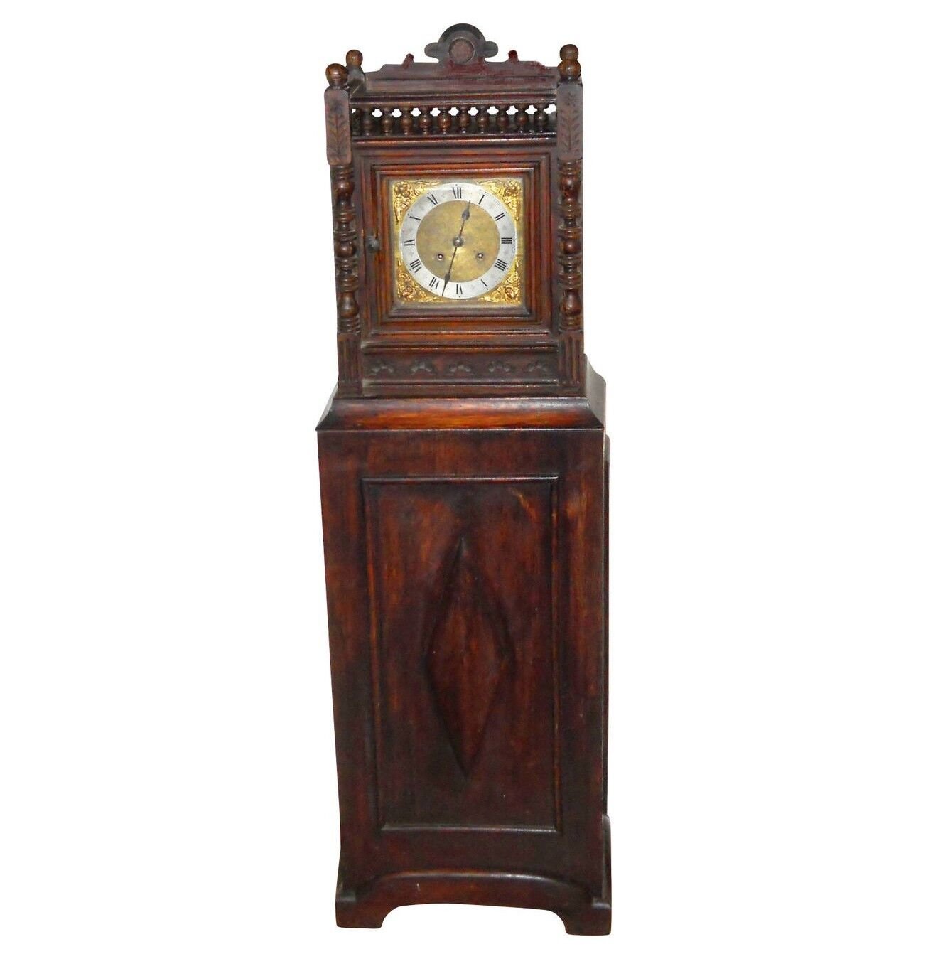 Antique German Grandmother Lenzkirch Floor Clock Carved Oak Victorian Cherub