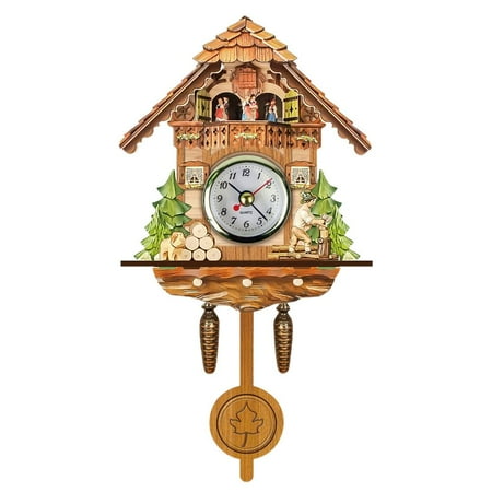 Antique Wooden Cuckoo Clock with Auto Swing Bell Pendulum, Perfect as Birdhouse Wall Clock Home Decor