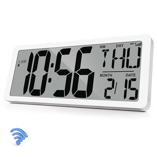 Atomic Clock 15 Digital Wall Clock Battery Operated Atomic Wall Clock Digital Alarm Clock with Day Date & Temperature Large Digital Wall Clock for Wall Bedroom Living Room Classroom Home Office