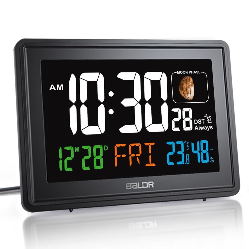 Atomic Clocks for Bedrooms Digital Large Display - Black - Desk Clock with Te...