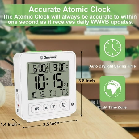 Atomic Travel Alarm Clock With Auto/8S Backlight, 2 Alarm Settings, Temperature Det[657]