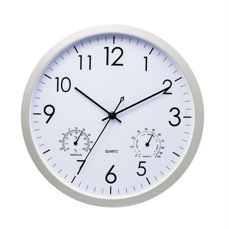 AUDeals Wall Clock, Sweep Silent Movement Accurate Clocks with Temperature & Humidity, Decorative for Kitchen/Living Room/Bedroom/Office/School/Classroom