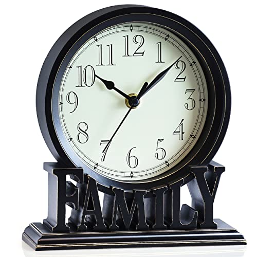 AYRELY® 6.5-Inches Table Clock, Vintage Family Non-Ticking Desk Clock, Retro Mantel Clocks for Living Room, Bedroom, Shelf, Fireplace, Farmhouse Décor (Black)