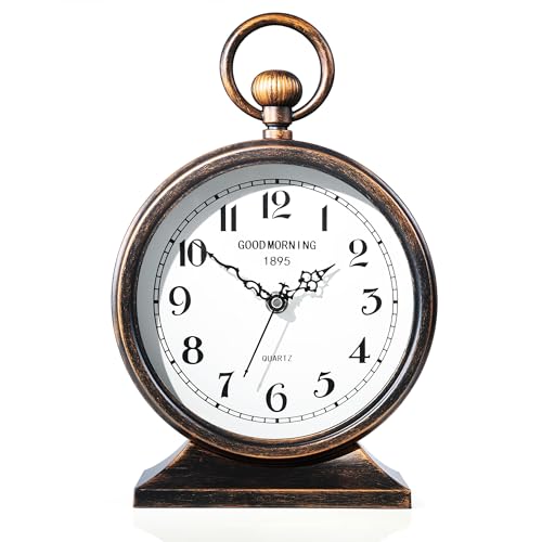 AYRELY® 7-Inch Vintage Mantel Clock with Handle,Antique Metal Desk Clocks Battery Operated,Retro Table Clock for Bedroom Living Room Shelf Farmhouse Fireplace Décor