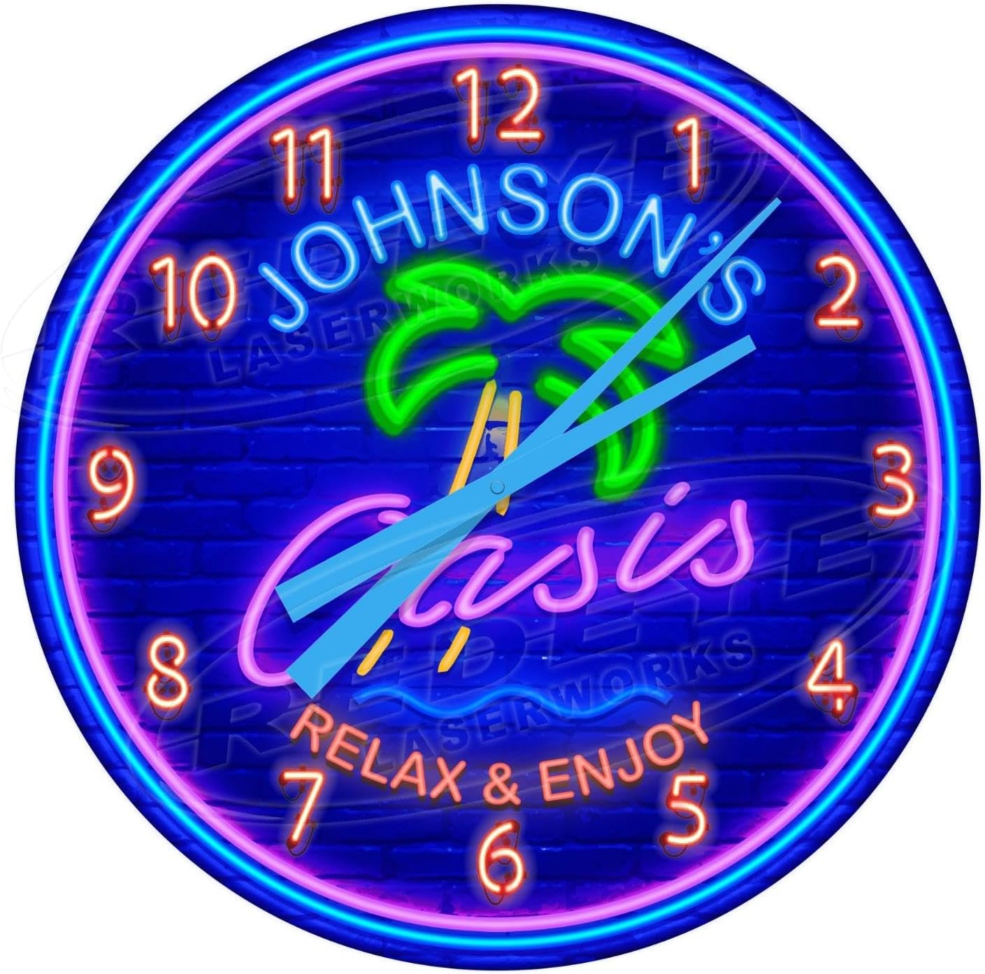 Backyard Tiki Bar Oasis Customized Large 24 Metal Wall Clock, Blue