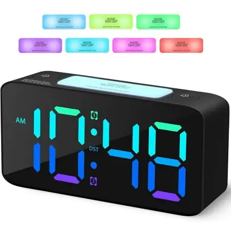 BAKIBO Digital Alarm Clock for Bedroom, Dual Loud Alarms, Large Night Light with 7 Colors,Adjustable Volume,Dimmer,Desk Clock with USB Charger, Ok to Wake Up for Kids,Teens