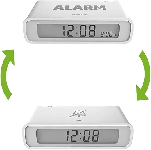 BALDR Digital Alarm Clock for Bedroom - Flip On/Off Reversible LCD Screen - Big Time Display - White Backlit - Battery Operated - Great for Kids, Heavy Sleepers & Travels