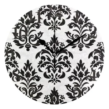 Baroque Black Damask Figure Wall Clock 9.8 inch Battery Operated Clocks Non-Ticking Silent for Bedroom Office Kitchen Living Room