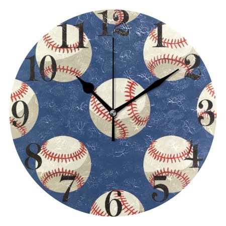 Baseball on Blue Wall Clock 9.8 inch Battery Operated Clocks Non-Ticking Silent for Bedroom Office Kitchen Living Room