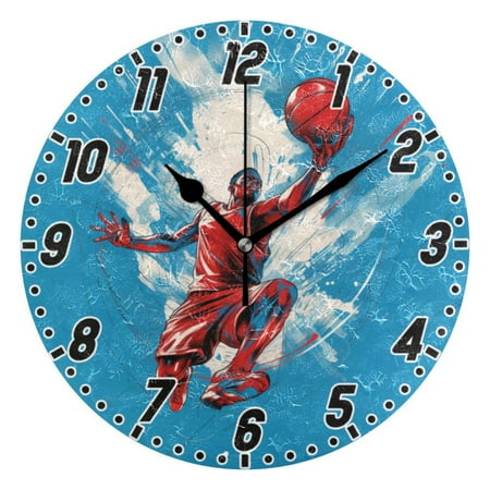 Basketball Player Slam Dunk Wall Clock 9.8 inch Battery Operated Clocks Non-Ticking Silent for Bedroom Office Kitchen Living Room