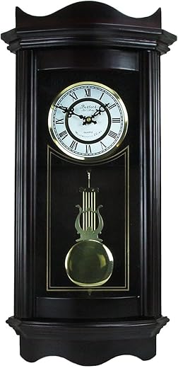 Bedford Clock Collection 25 Inch Chiming Pendulum Wall Clock in Weathered Chocolate Cherry Finish