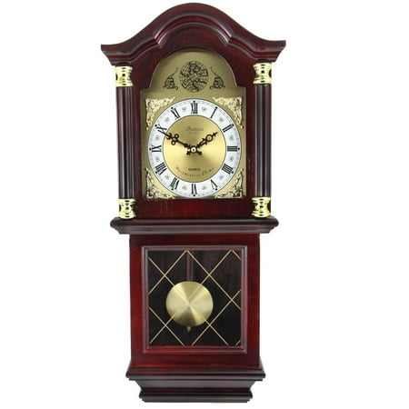 Bedford Clock Collection 26 Antique Mahogany Cherry Oak Chiming Wall Clock with Roman Numerals