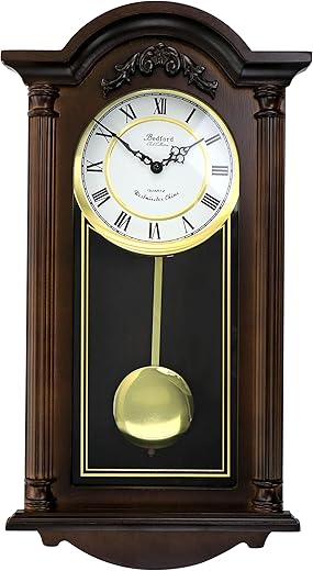 Bedford Clock Collection Noah 22 Inch Chestnut Wood Chiming Pendulum Wall Clock