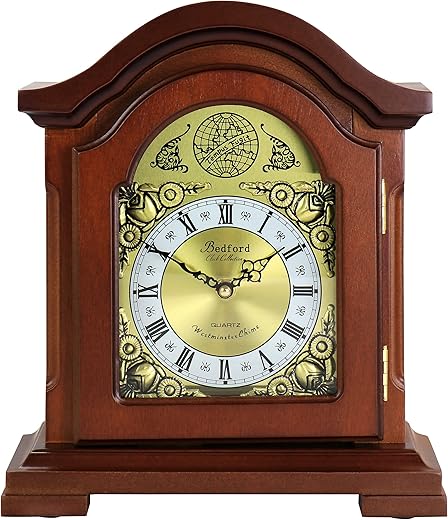 Bedford Clock Collection Redwood Mantel Clock with Chimes