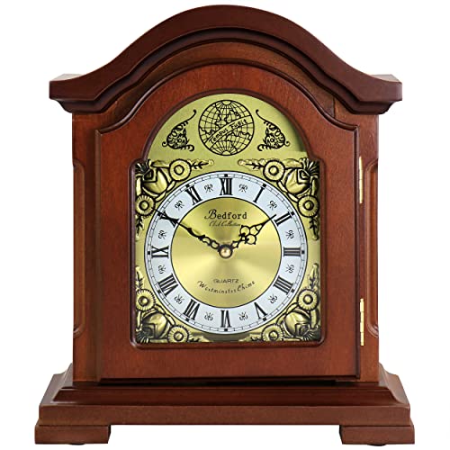 Bedford Clock Collection Redwood Mantel Clock with Chimes